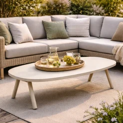 Couchtisch Midleton Gartenmöbel Aluminium Travertin 130x70x30cm Beige