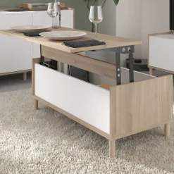 Couchtisch Morpheus - 100x50x44-65cm - mit Ablage - Eiche Dekor/Weiß