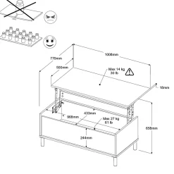 Couchtisch Morpheus - 100x50x44-65cm - mit Ablage - Eiche Dekor/Weiß