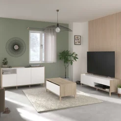 Couchtisch Morpheus - 100x50x44-65cm - mit Ablage - Eiche Dekor/Weiß