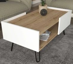 Couchtisch Nina - 100x55x45cm - mit Ablage - Eiche Dekor/Weiß