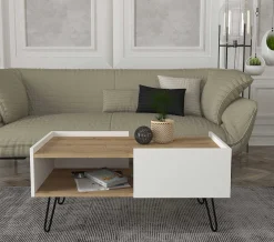 Couchtisch Nina - 100x55x45cm - mit Ablage - Eiche Dekor/Weiß