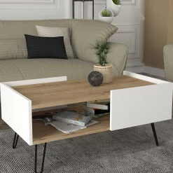 Couchtisch Nina - 100x55x45cm - mit Ablage - Eiche Dekor/Weiß