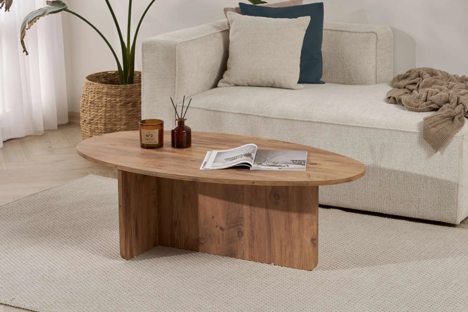 Couchtisch Orba - 100% MELAMINE - Atlantik-Kiefer - 40 x 65 x 120 cm