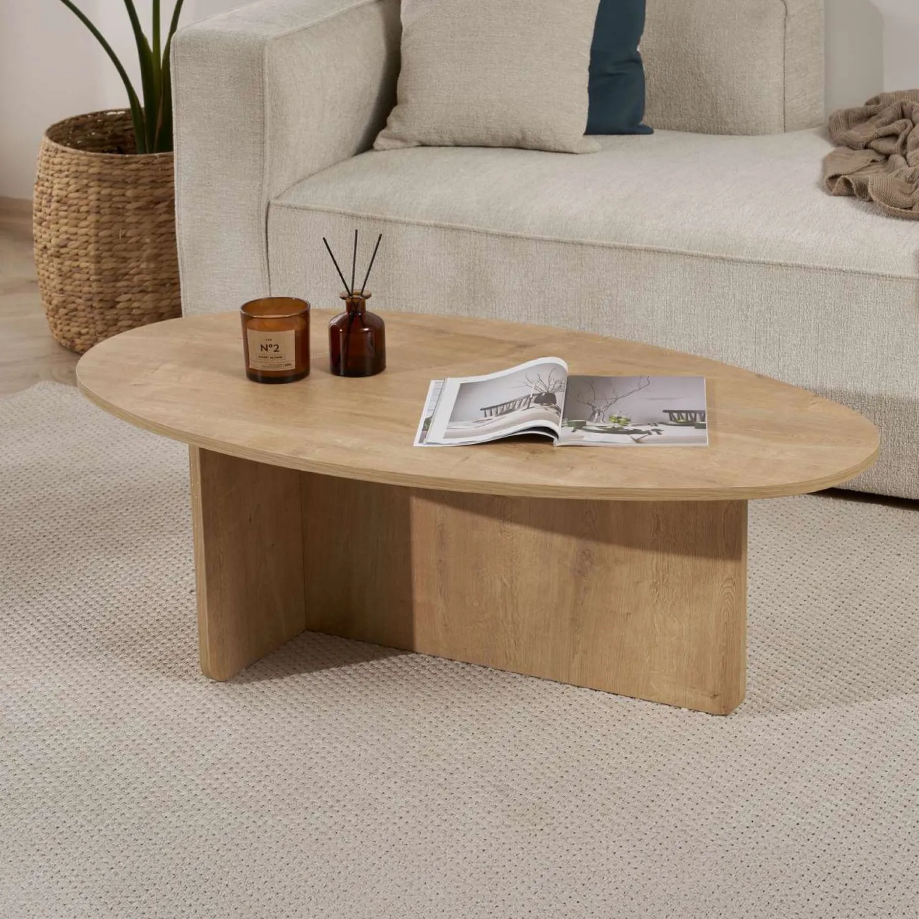 Couchtisch Orba - 100% MELAMINE - Eiche - 40 x 65 x 120 cm