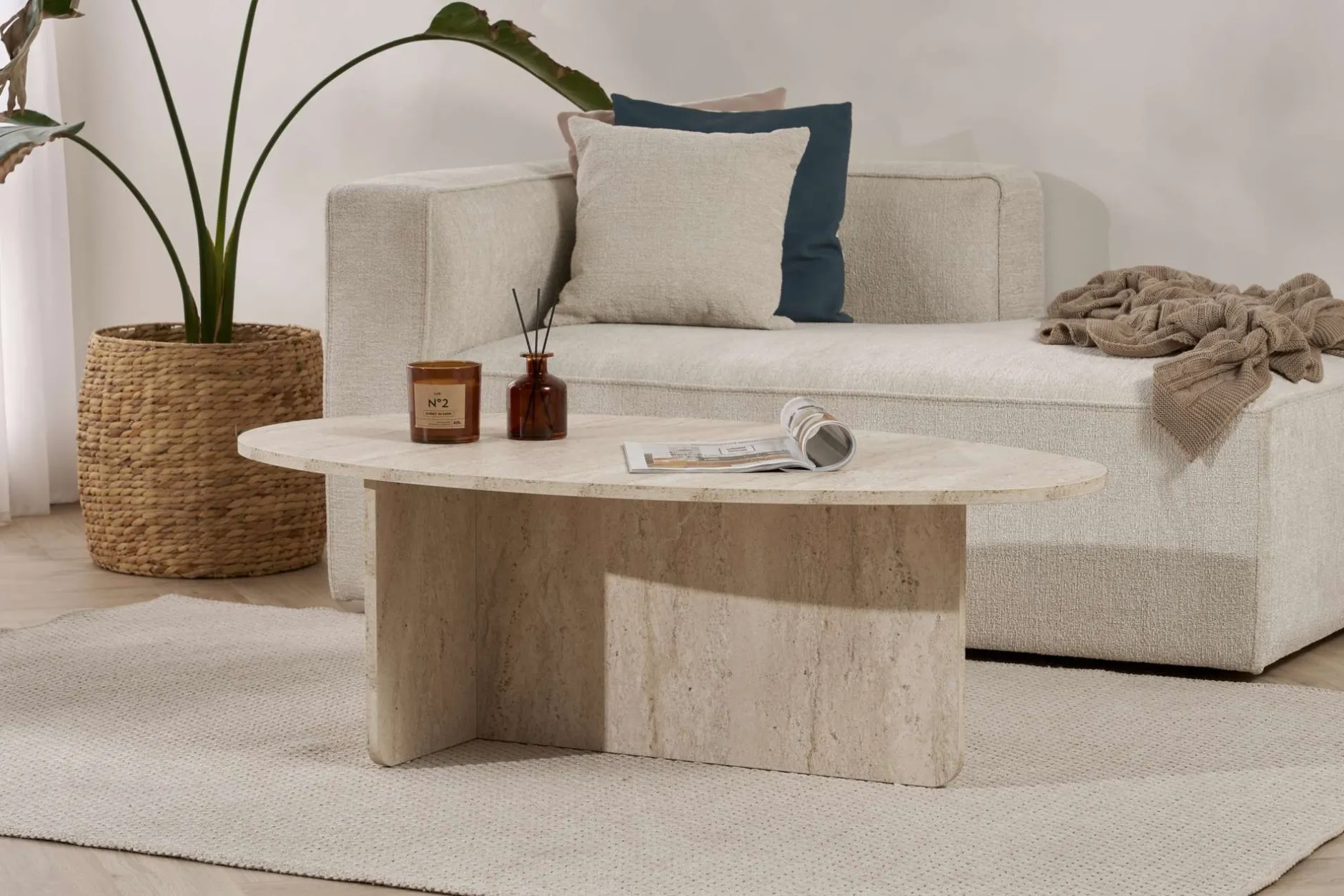 Couchtisch Orba - 100% MELAMINE - Travertin - 40 x 65 x 120 cm