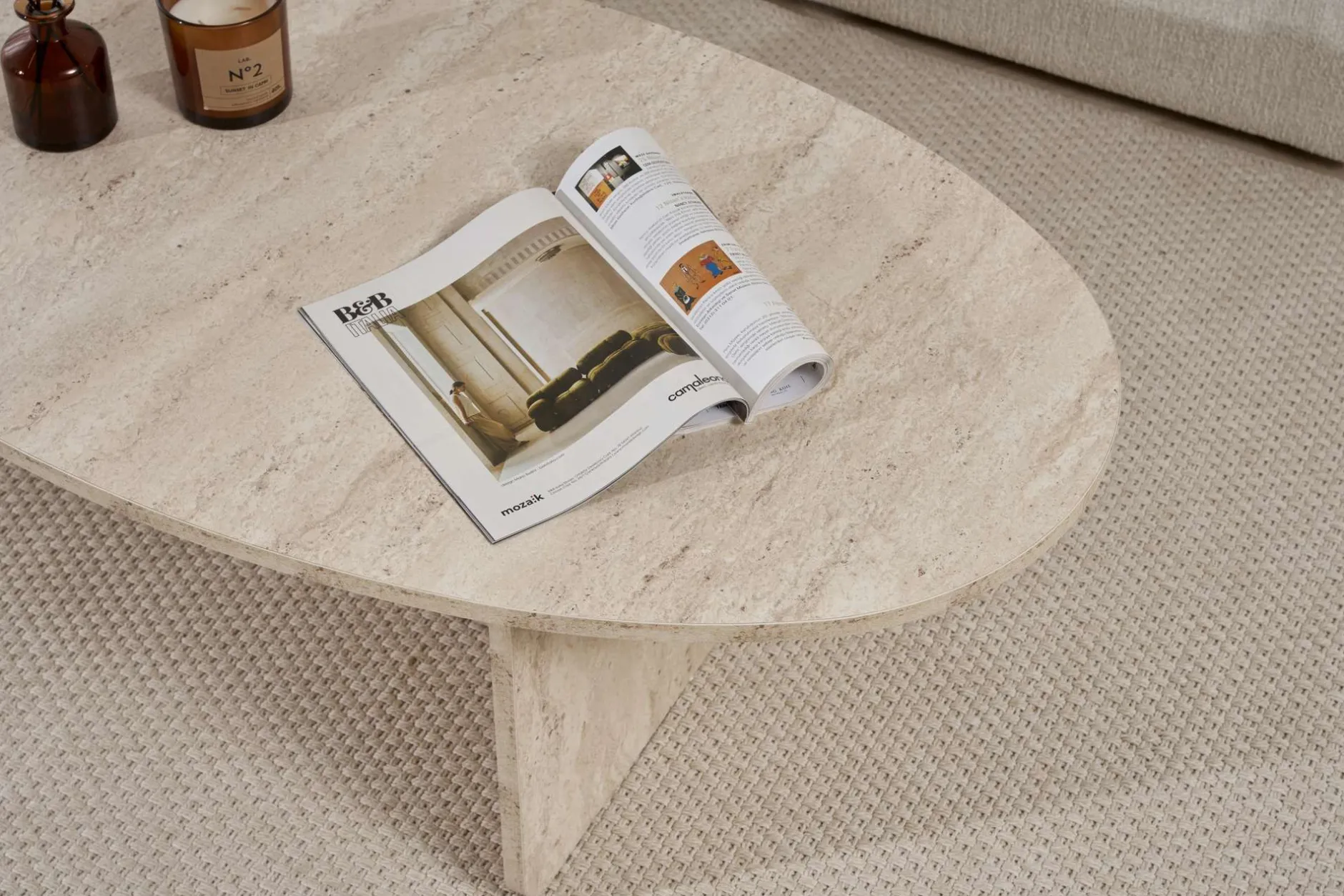 Couchtisch Orba - 100% MELAMINE - Travertin - 40 x 65 x 120 cm