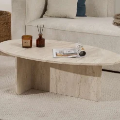 Couchtisch Orba - 100% MELAMINE - Travertin - 40 x 65 x 120 cm