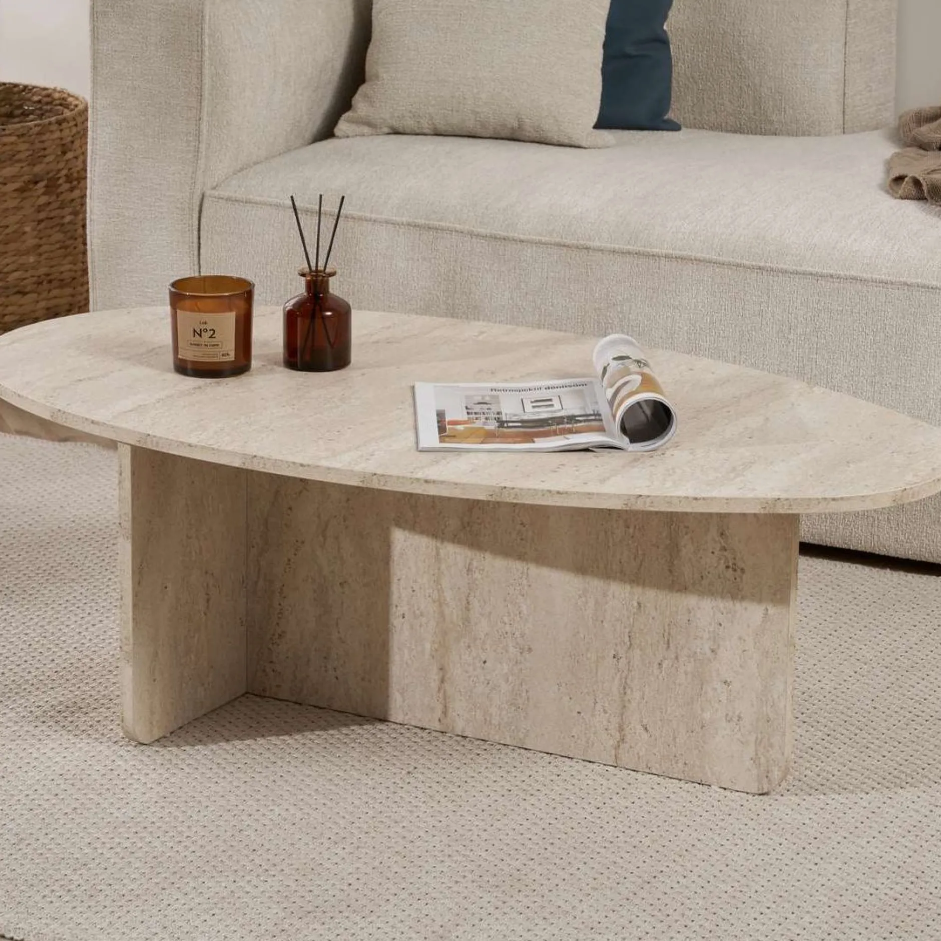 Couchtisch Orba - 100% MELAMINE - Travertin - 40 x 65 x 120 cm