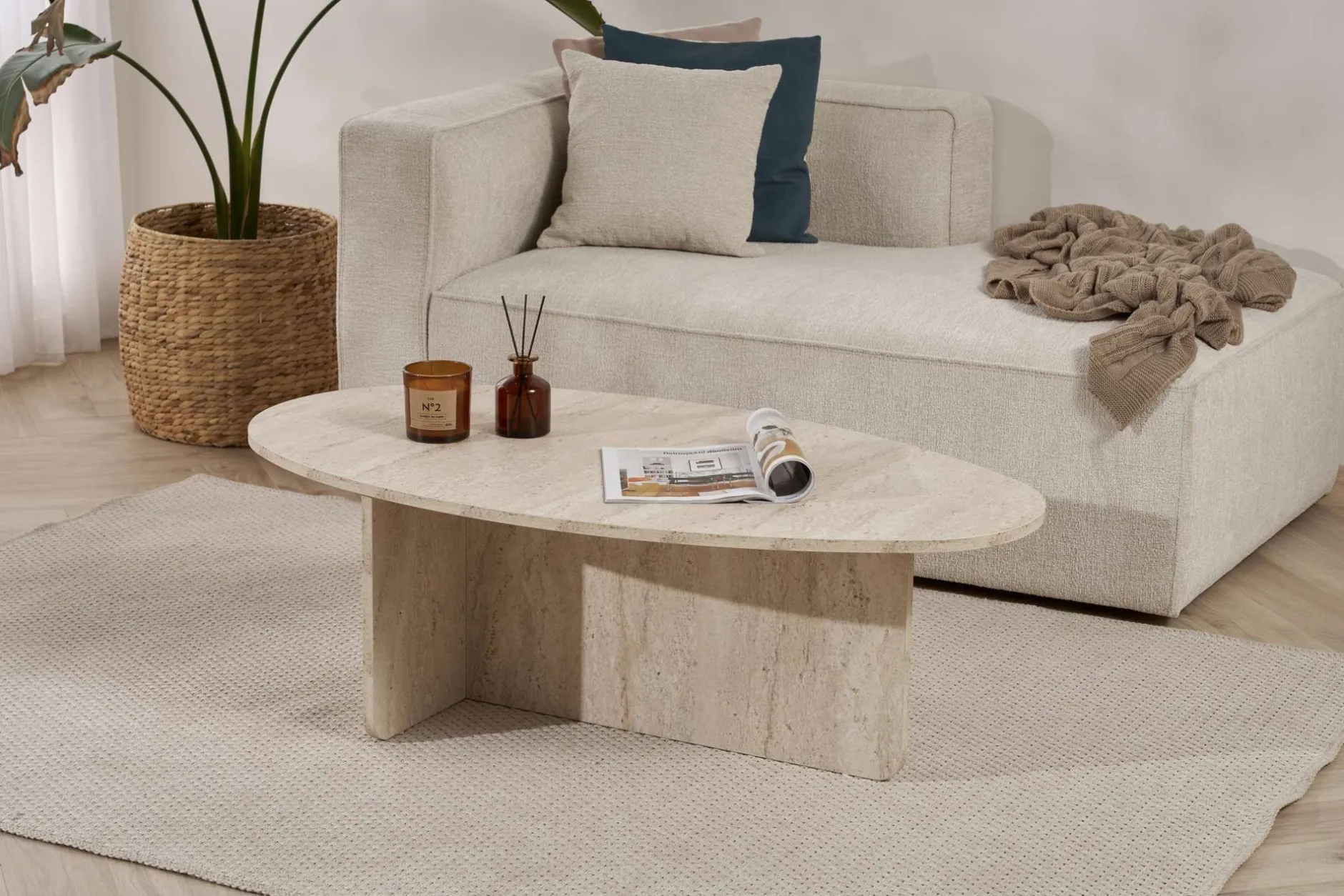 Couchtisch Orba - 100% MELAMINE - Travertin - 40 x 65 x 120 cm