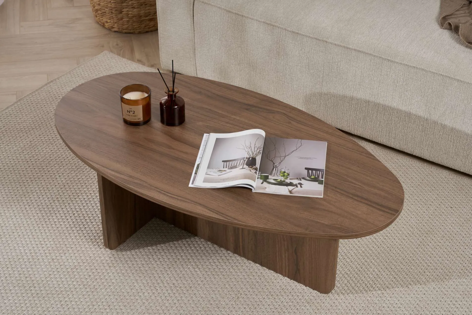Couchtisch Orba - 100% MELAMINE - Walnuss - 40 x 65 x 120 cm