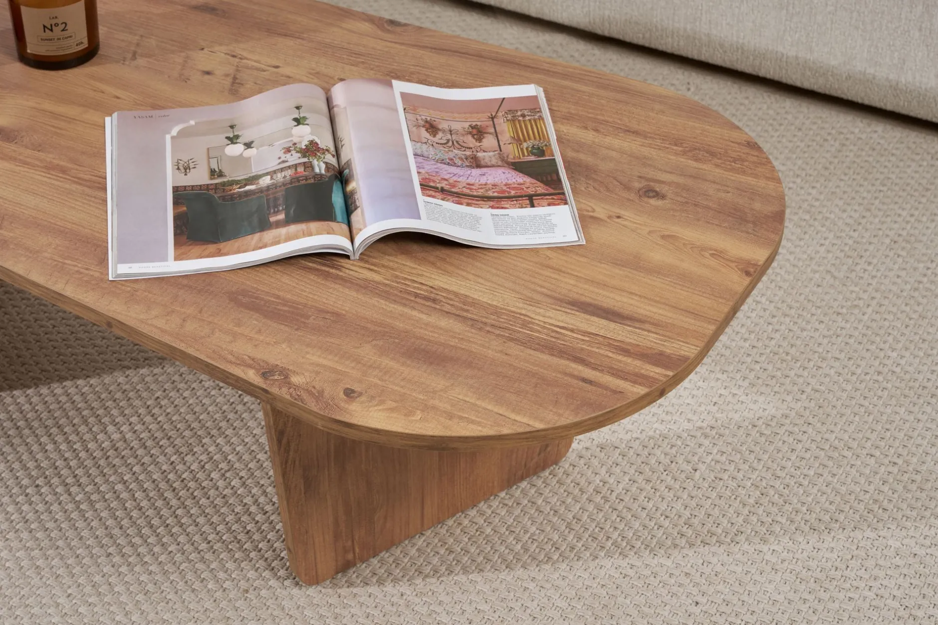 Couchtisch Ovalis - 100% MELAMINE - Atlantik-Kiefer - 40 x 65 x 130 cm