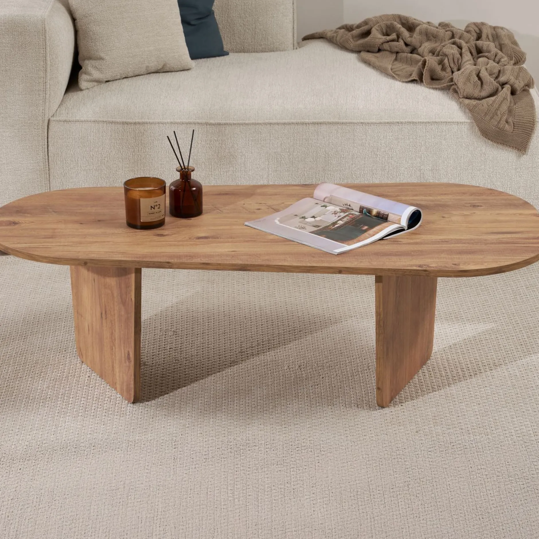 Couchtisch Ovalis - 100% MELAMINE - Atlantik-Kiefer - 40 x 65 x 130 cm