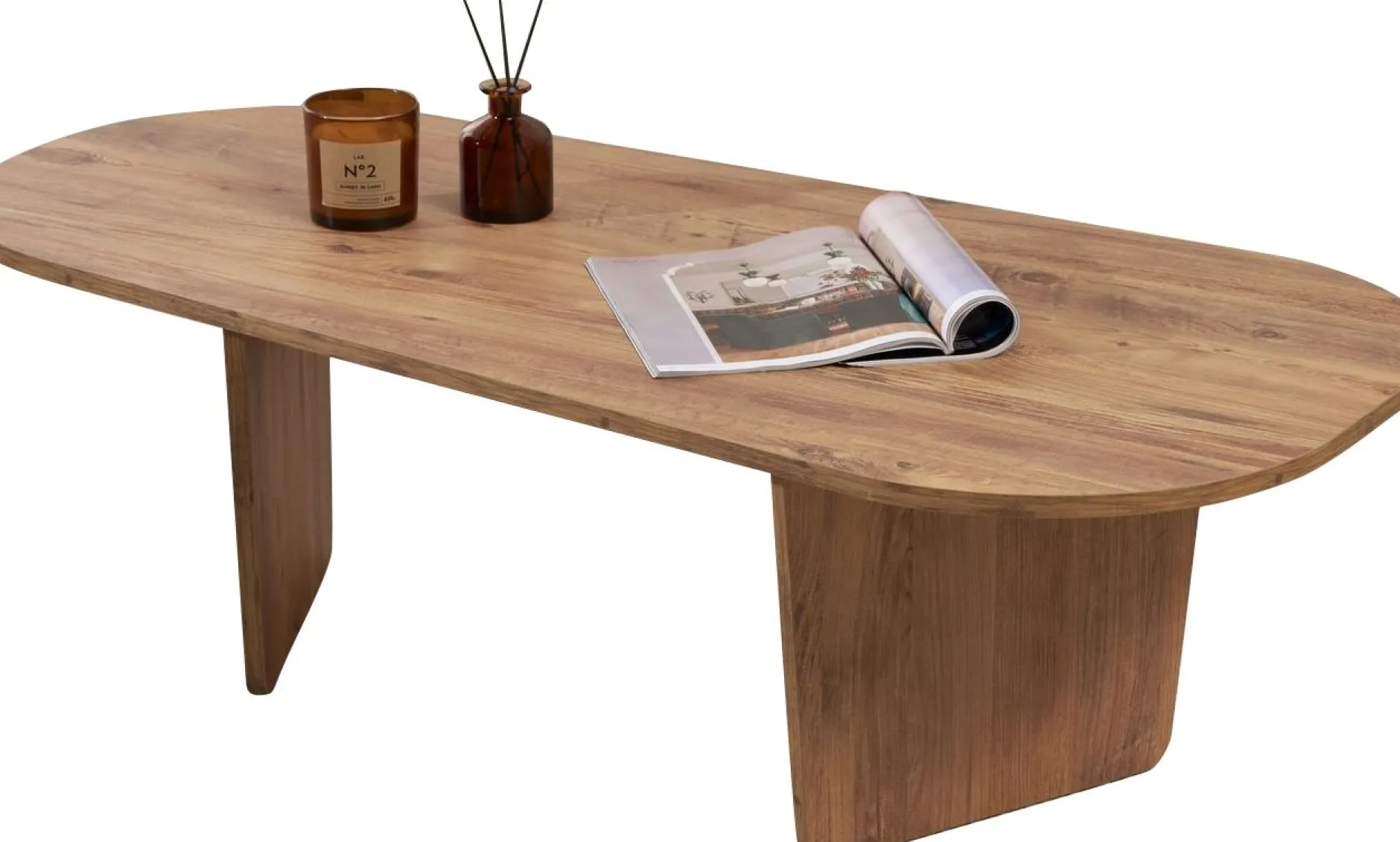 Couchtisch Ovalis - 100% MELAMINE - Atlantik-Kiefer - 40 x 65 x 130 cm