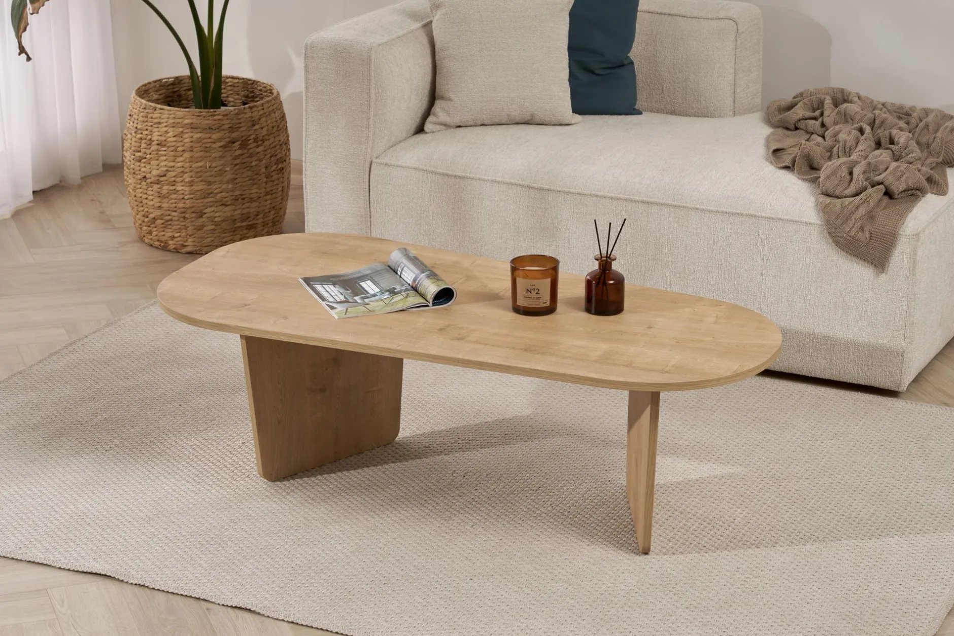 Couchtisch Ovalis - 100% MELAMINE - Eiche - 40 x 65 x 130 cm