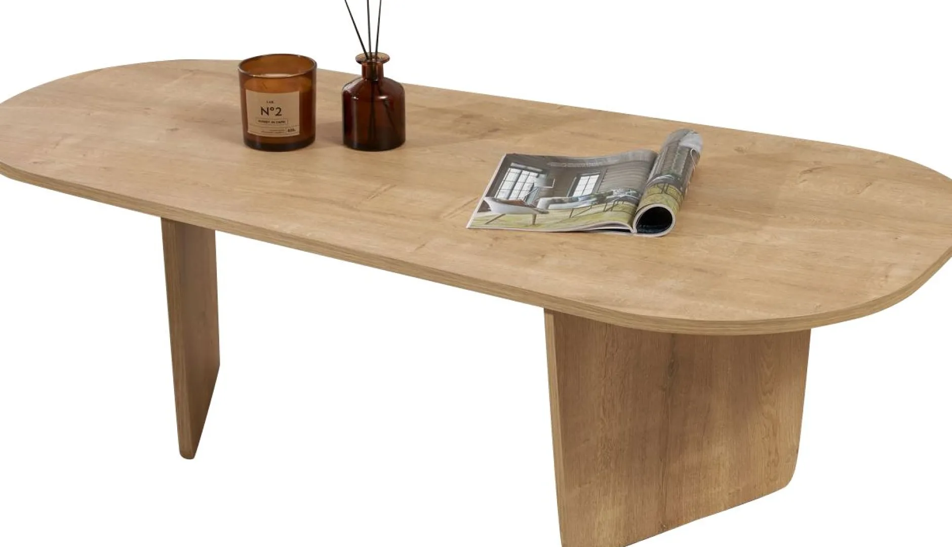 Couchtisch Ovalis - 100% MELAMINE - Eiche - 40 x 65 x 130 cm