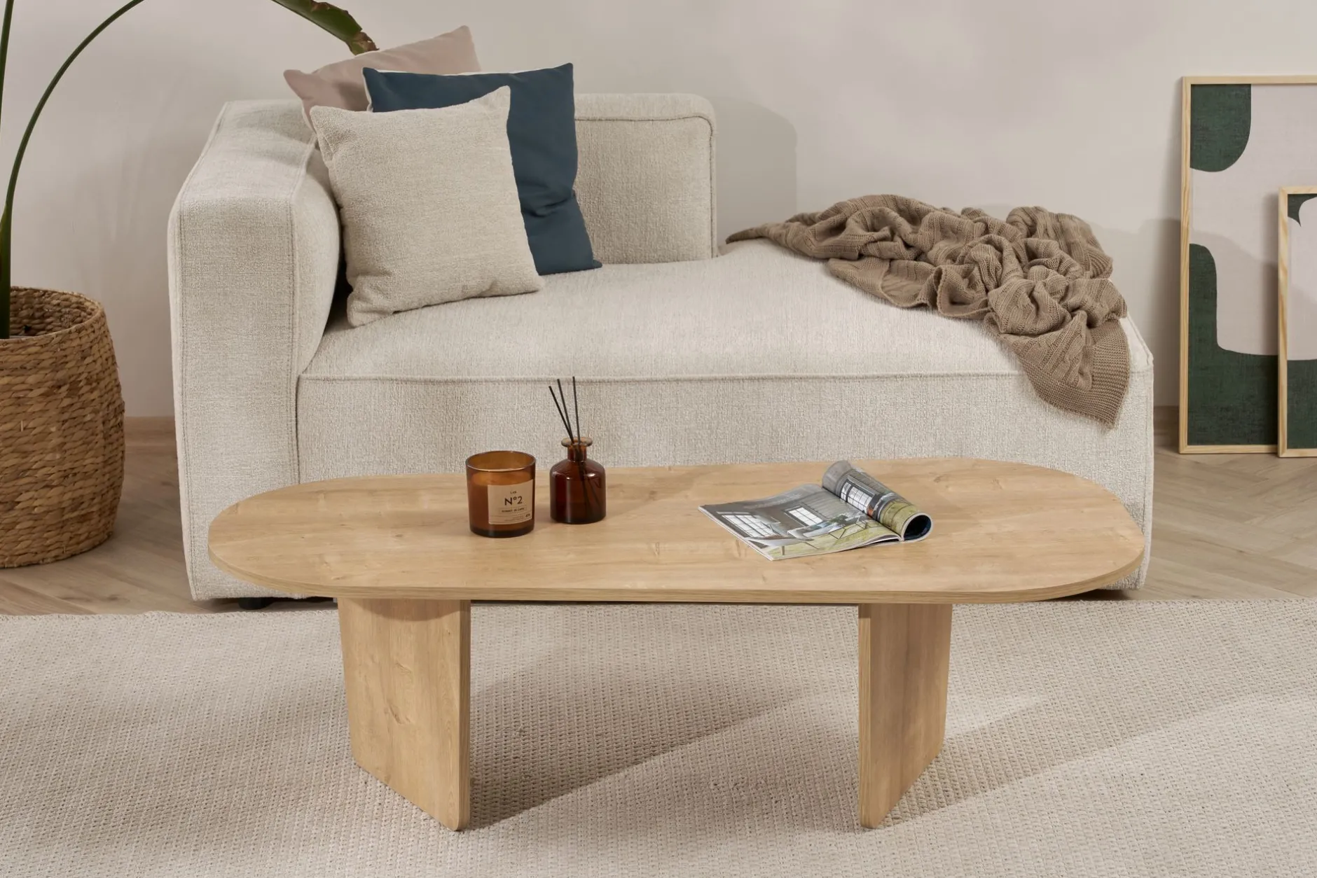 Couchtisch Ovalis - 100% MELAMINE - Eiche - 40 x 65 x 130 cm