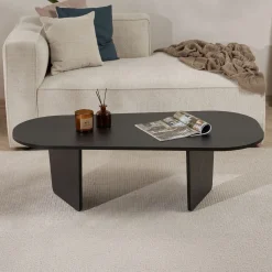 Couchtisch Ovalis - 100% MELAMINE - Holzschwarz - 40 x 65 x 130 cm