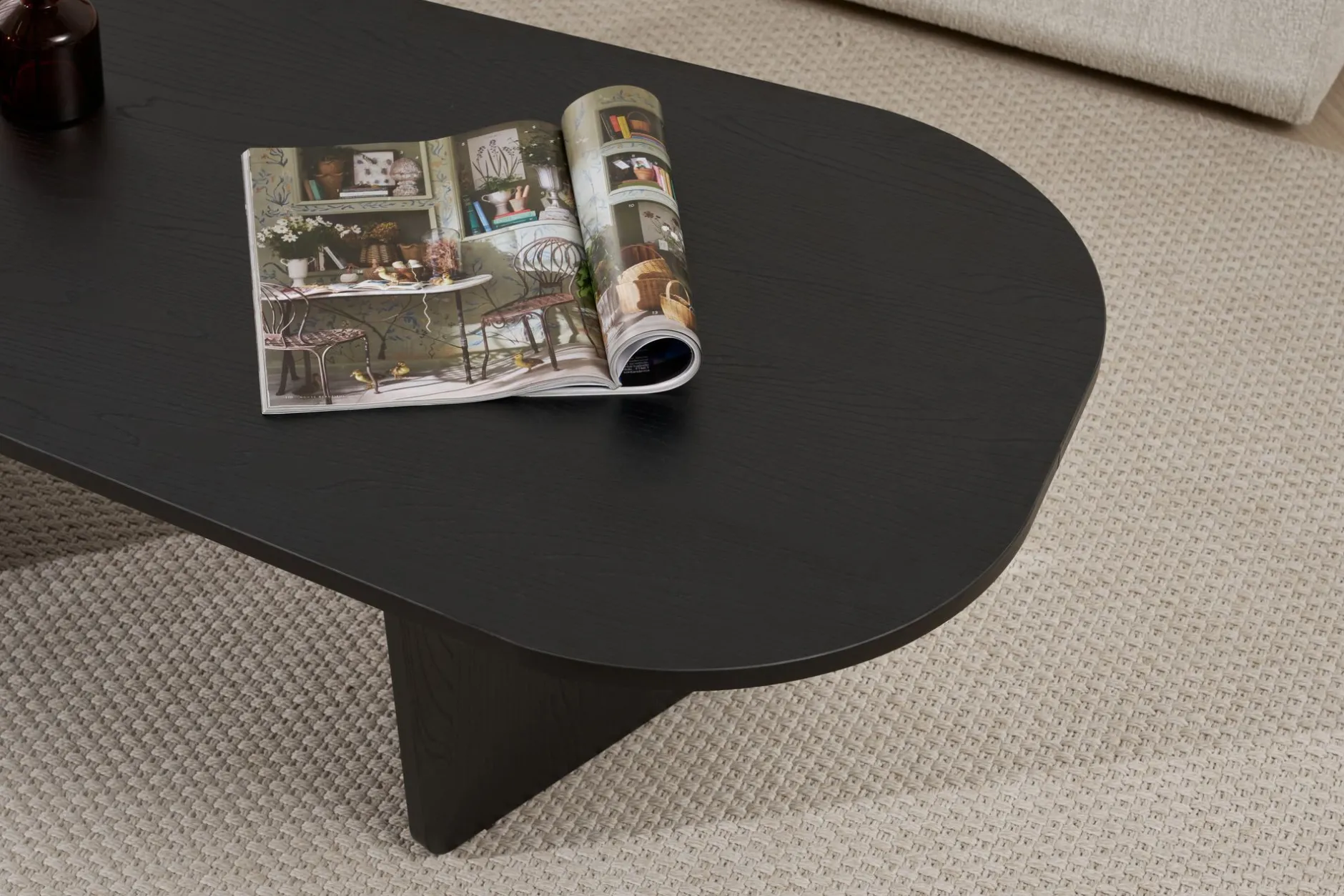 Couchtisch Ovalis - 100% MELAMINE - Holzschwarz - 40 x 65 x 130 cm