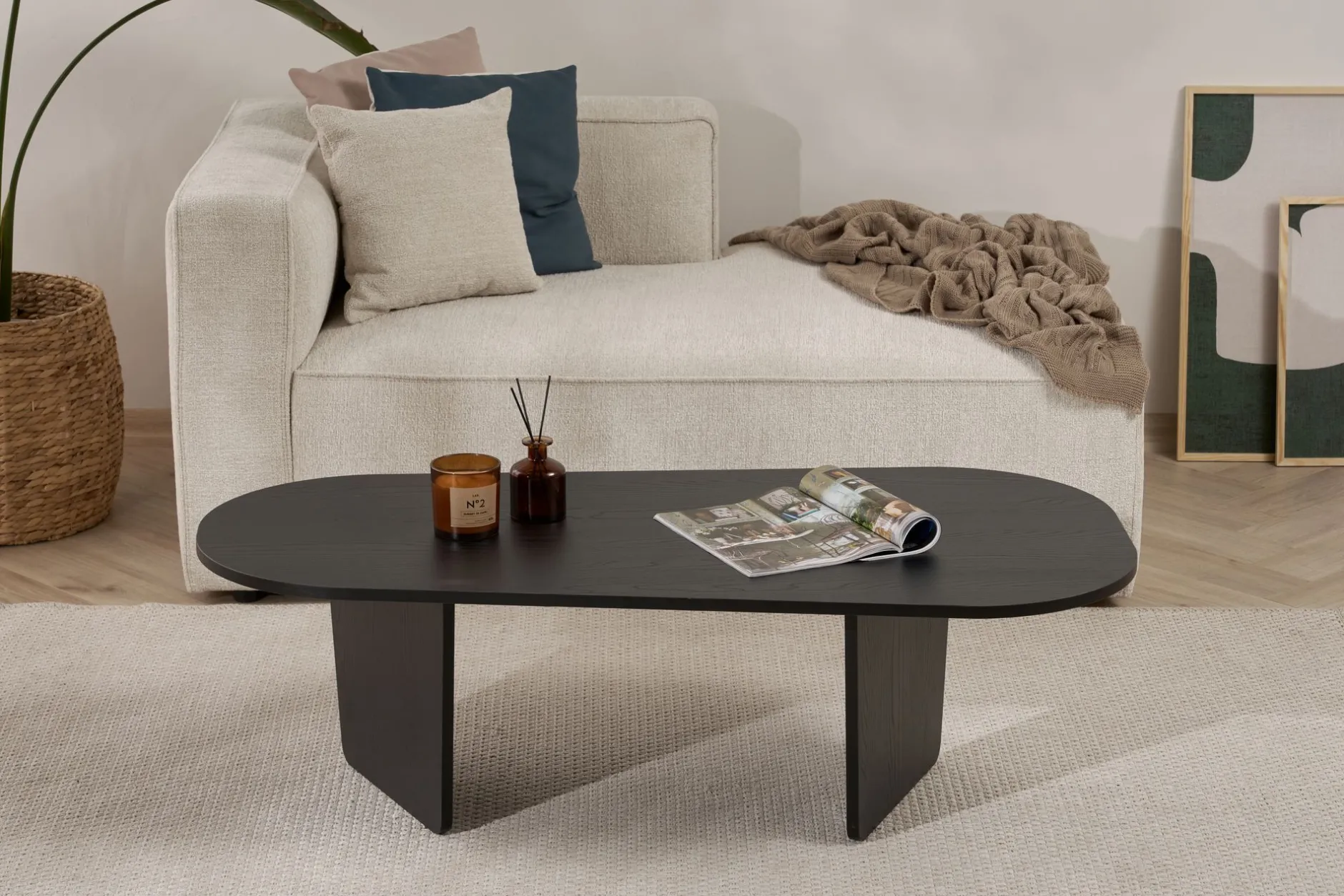 Couchtisch Ovalis - 100% MELAMINE - Holzschwarz - 40 x 65 x 130 cm