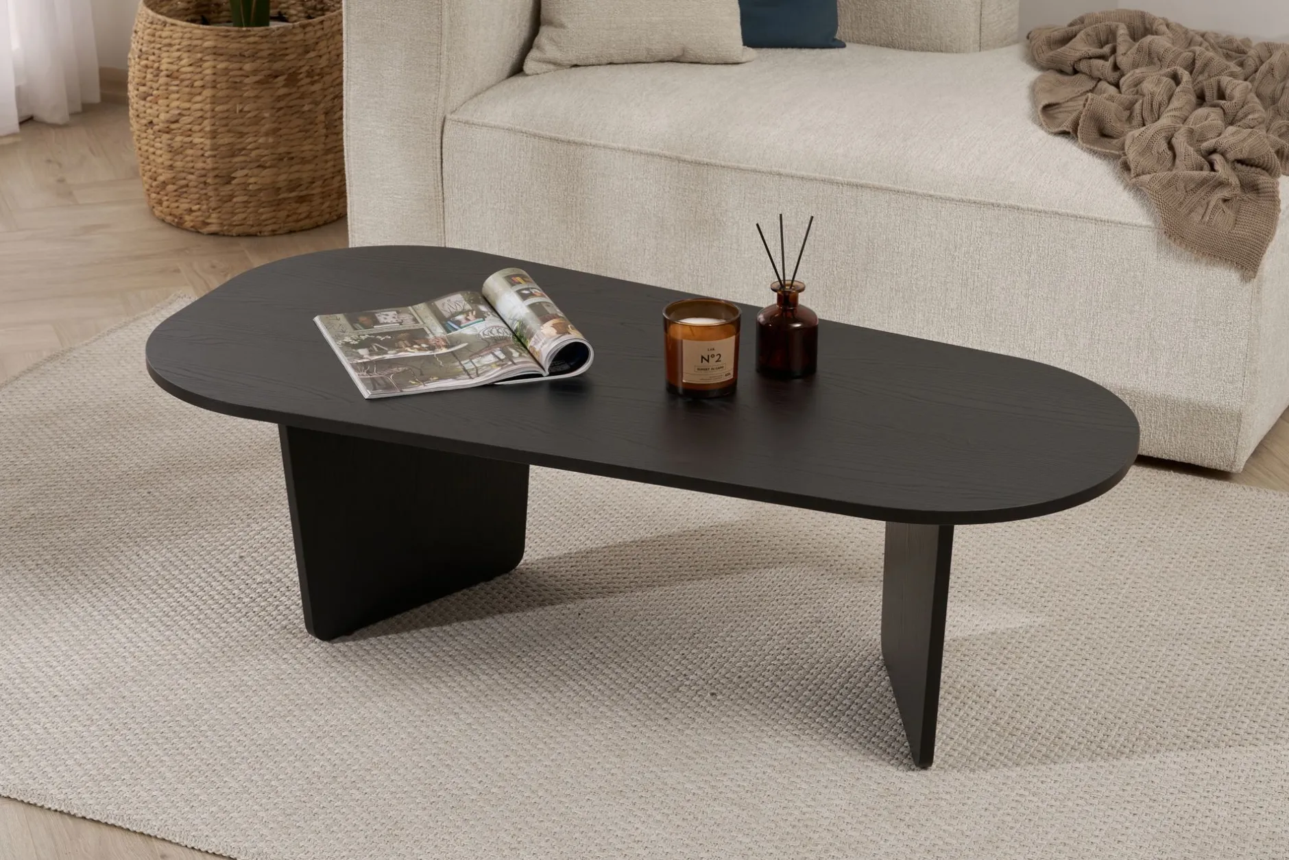 Couchtisch Ovalis - 100% MELAMINE - Holzschwarz - 40 x 65 x 130 cm