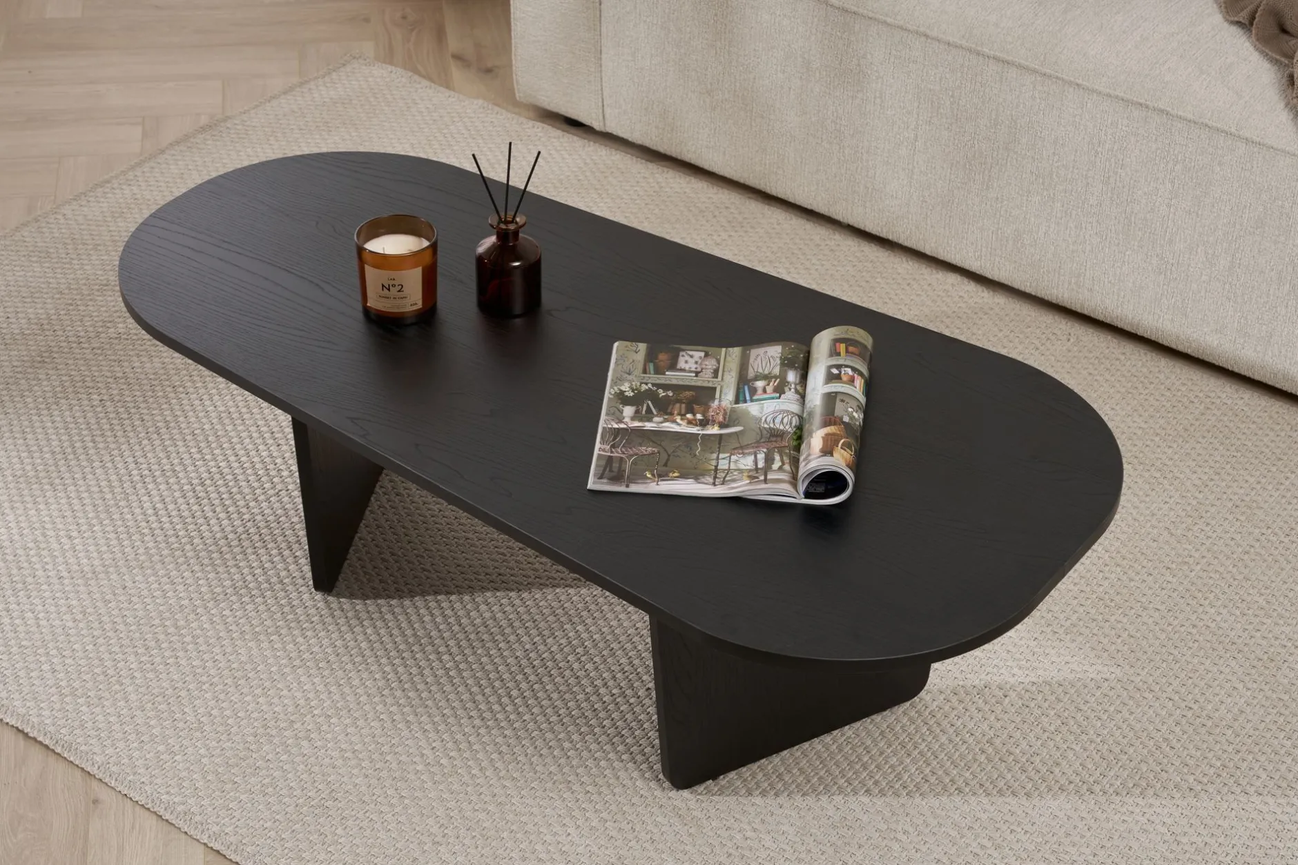 Couchtisch Ovalis - 100% MELAMINE - Holzschwarz - 40 x 65 x 130 cm