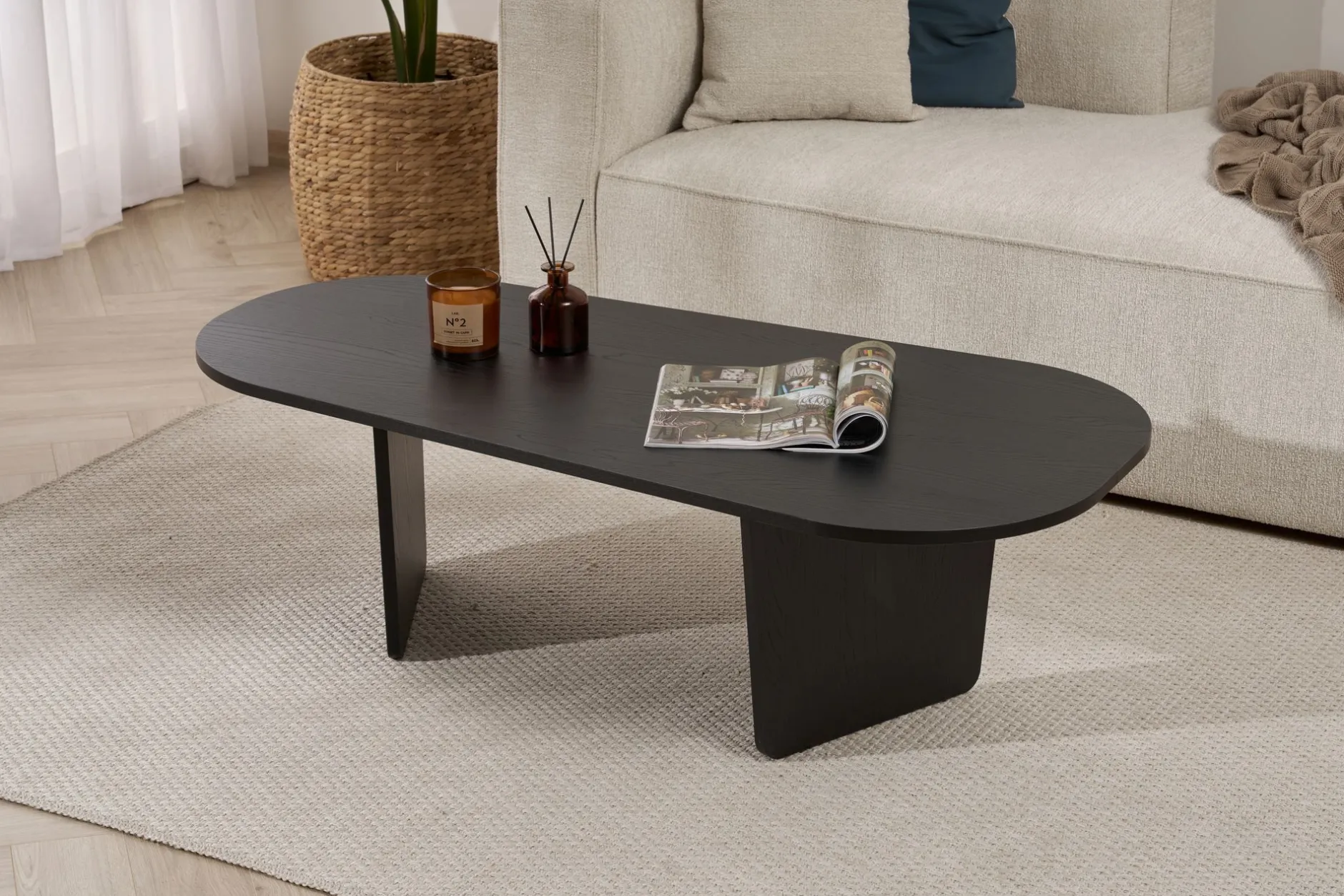 Couchtisch Ovalis - 100% MELAMINE - Holzschwarz - 40 x 65 x 130 cm
