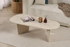 Couchtisch Ovalis - 100% MELAMINE - Travertin - 40 x 65 x 130 cm