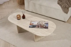 Couchtisch Ovalis - 100% MELAMINE - Travertin - 40 x 65 x 130 cm