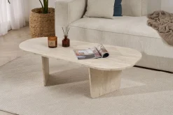 Couchtisch Ovalis - 100% MELAMINE - Travertin - 40 x 65 x 130 cm
