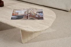 Couchtisch Ovalis - 100% MELAMINE - Travertin - 40 x 65 x 130 cm