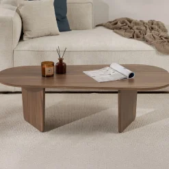 Couchtisch Ovalis - 100% MELAMINE - Walnuss - 40 x 65 x 130 cm