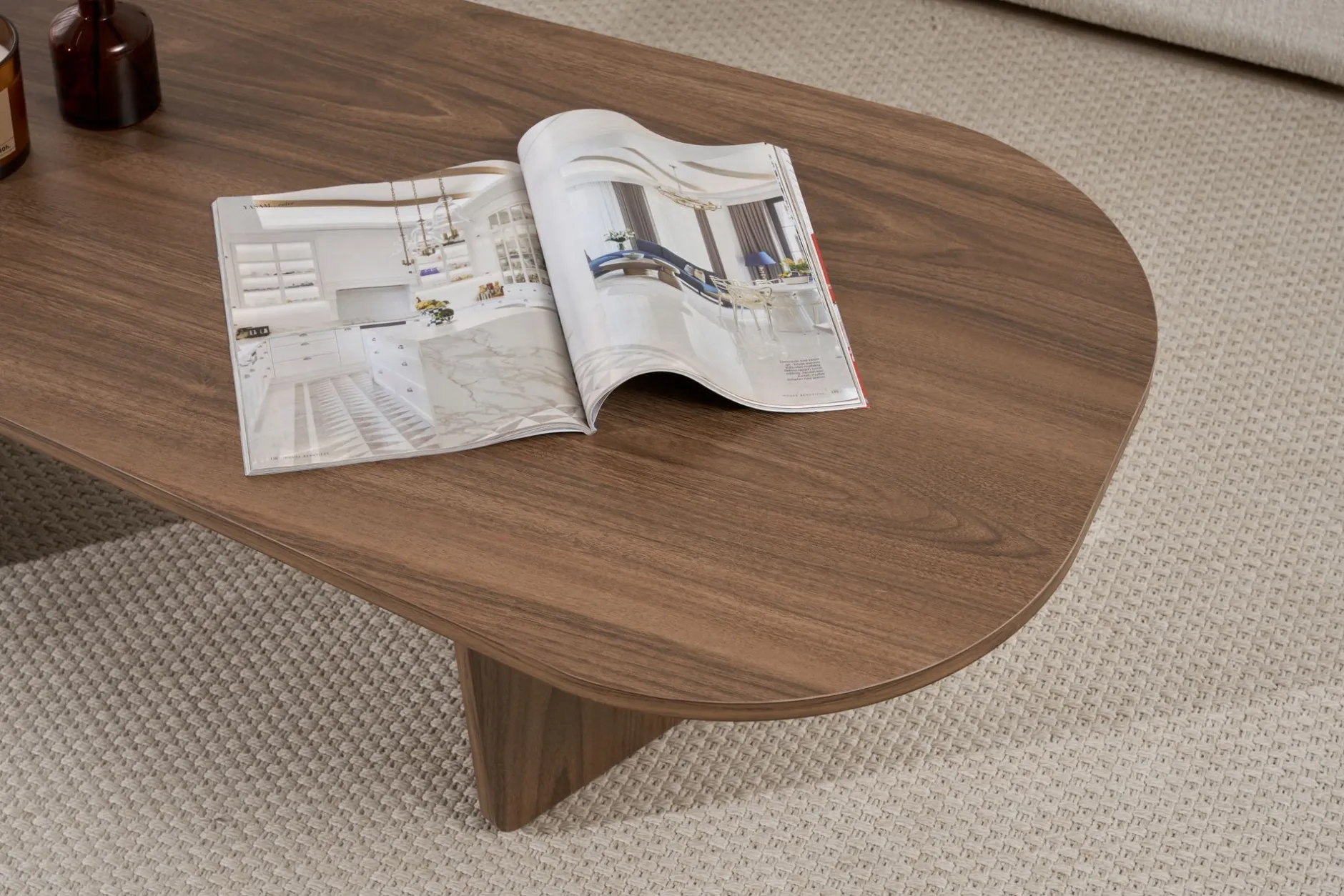 Couchtisch Ovalis - 100% MELAMINE - Walnuss - 40 x 65 x 130 cm