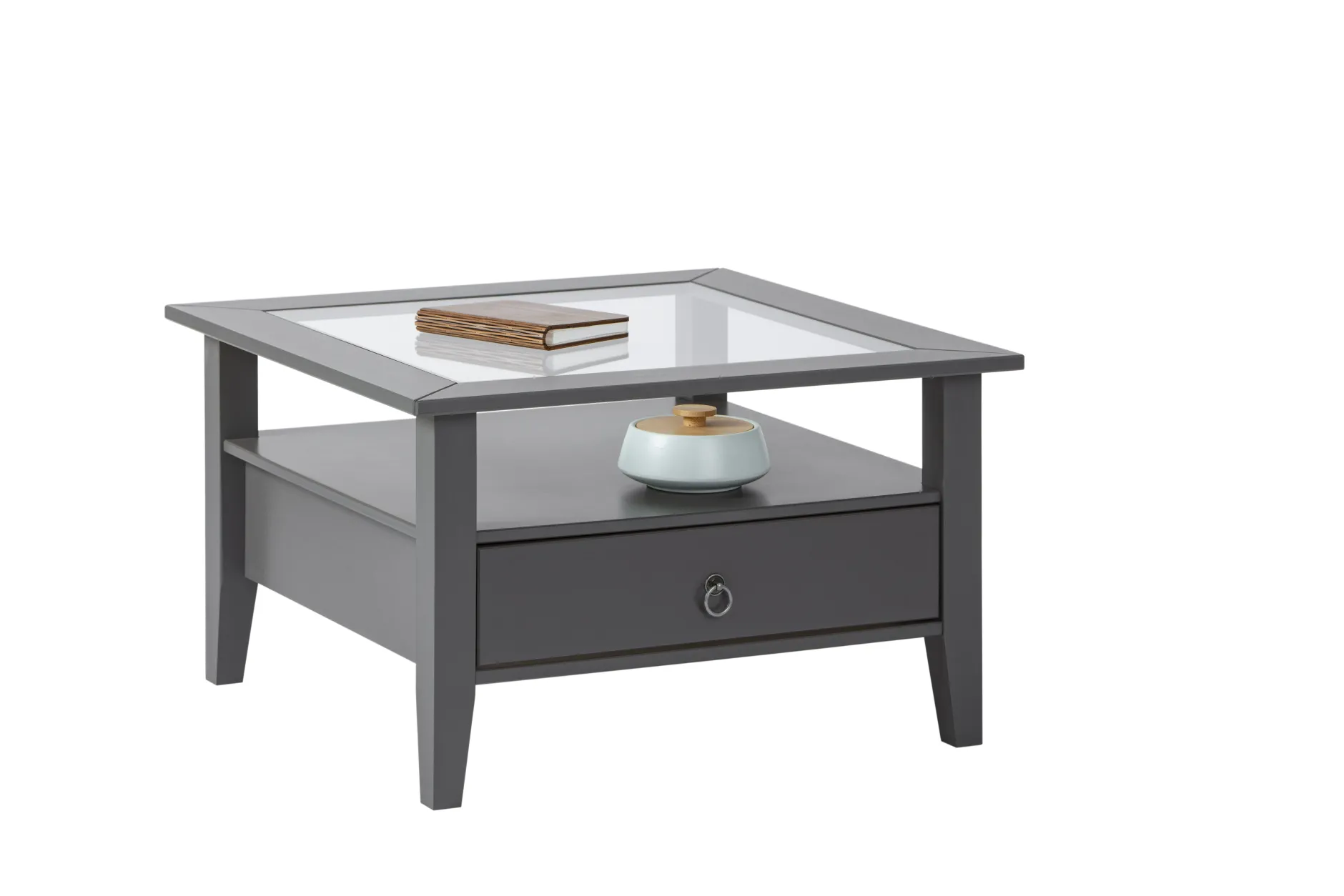 Couchtisch Provence | Melaminharzbeschichtung | 75 x 75 x 45 cm | Mit Ablageschublade | Farbe: Anthrazit