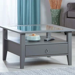 Couchtisch Provence | Melaminharzbeschichtung | 75 x 75 x 45 cm | Mit Ablageschublade | Farbe: Anthrazit