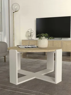 Couchtisch Rebel - Ø70x38cm - weiß/Eiche Dekor