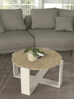 Couchtisch Rebel - Ø70x38cm - weiß/Eiche Dekor
