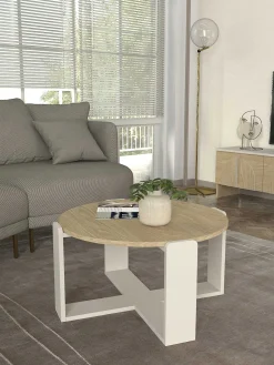 Couchtisch Rebel - Ø70x38cm - weiß/Eiche Dekor