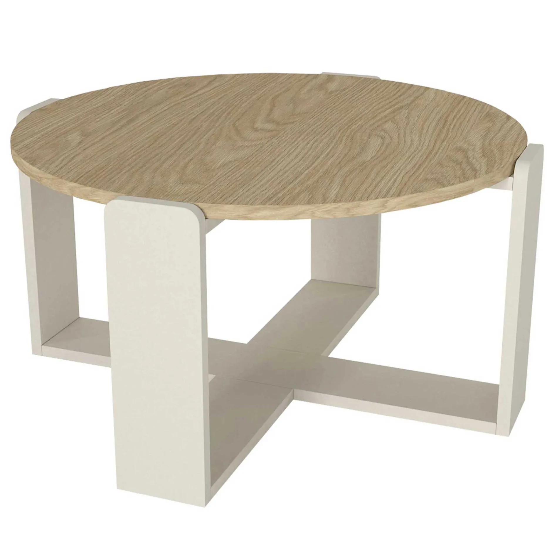 Couchtisch Rebel - Ø70x38cm - weiß/Eiche Dekor