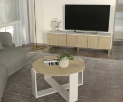 Couchtisch Rebel - Ø70x38cm - weiß/Eiche Dekor