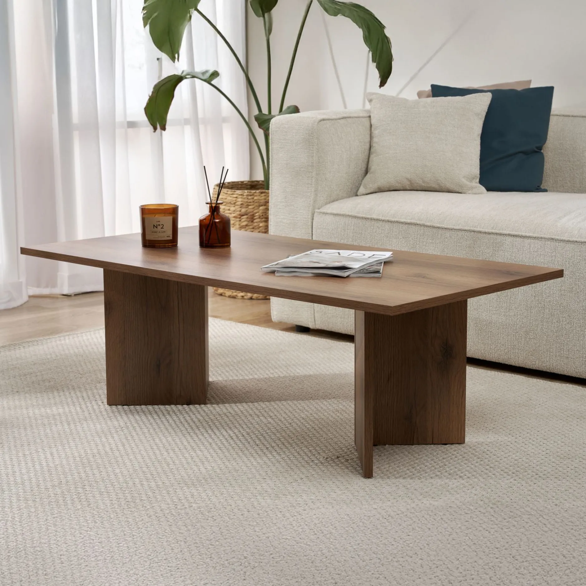 Couchtisch Sabin - 100% MELAMINE - Walnuss - 40 x 60 x 119 cm