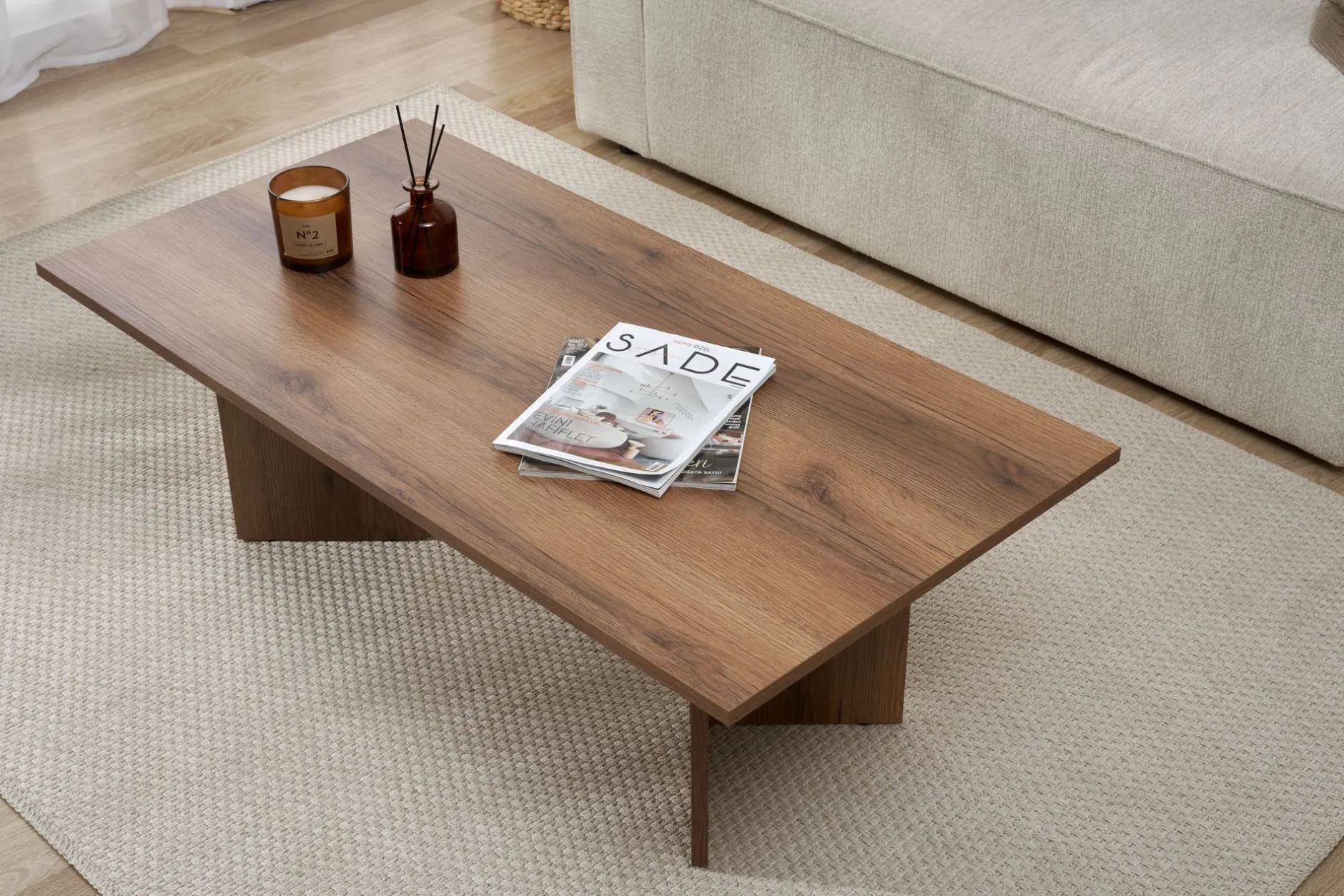 Couchtisch Sabin - 100% MELAMINE - Walnuss - 40 x 60 x 119 cm