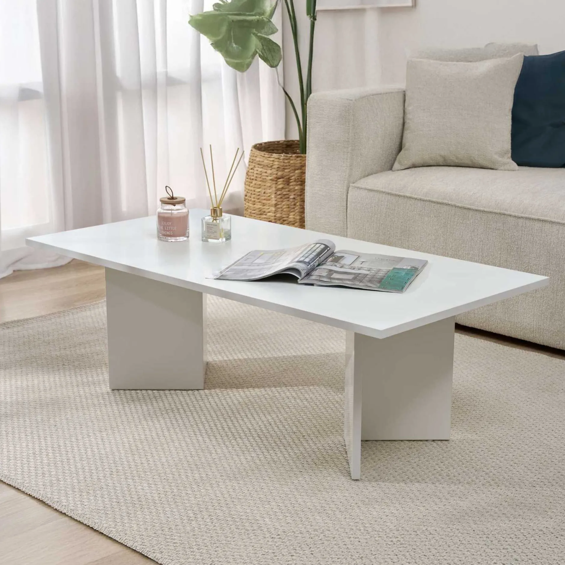 Couchtisch Sabin - 100% MELAMINE - Weiß - 40 x 60 x 119 cm