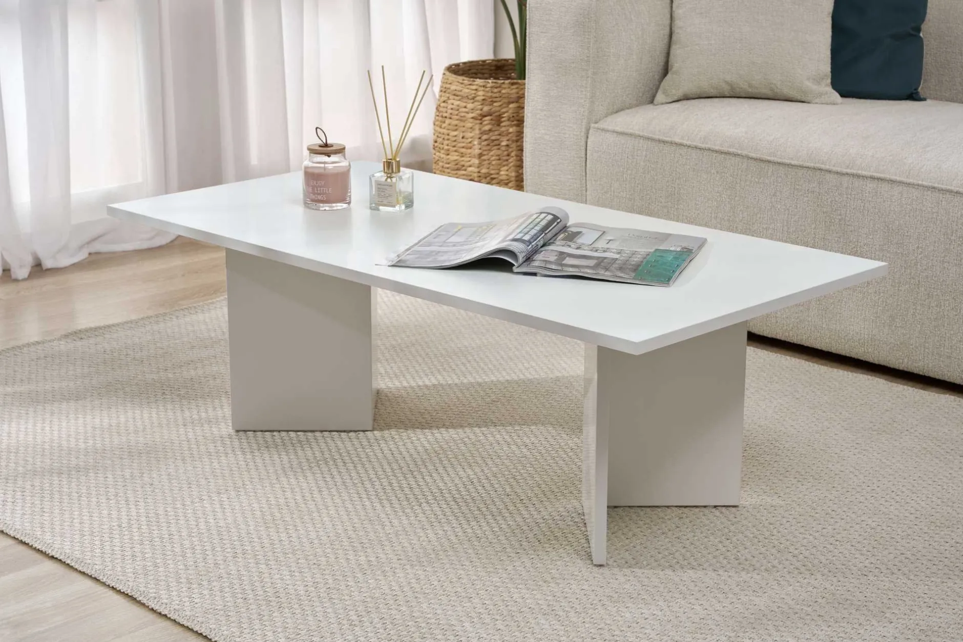 Couchtisch Sabin - 100% MELAMINE - Weiß - 40 x 60 x 119 cm