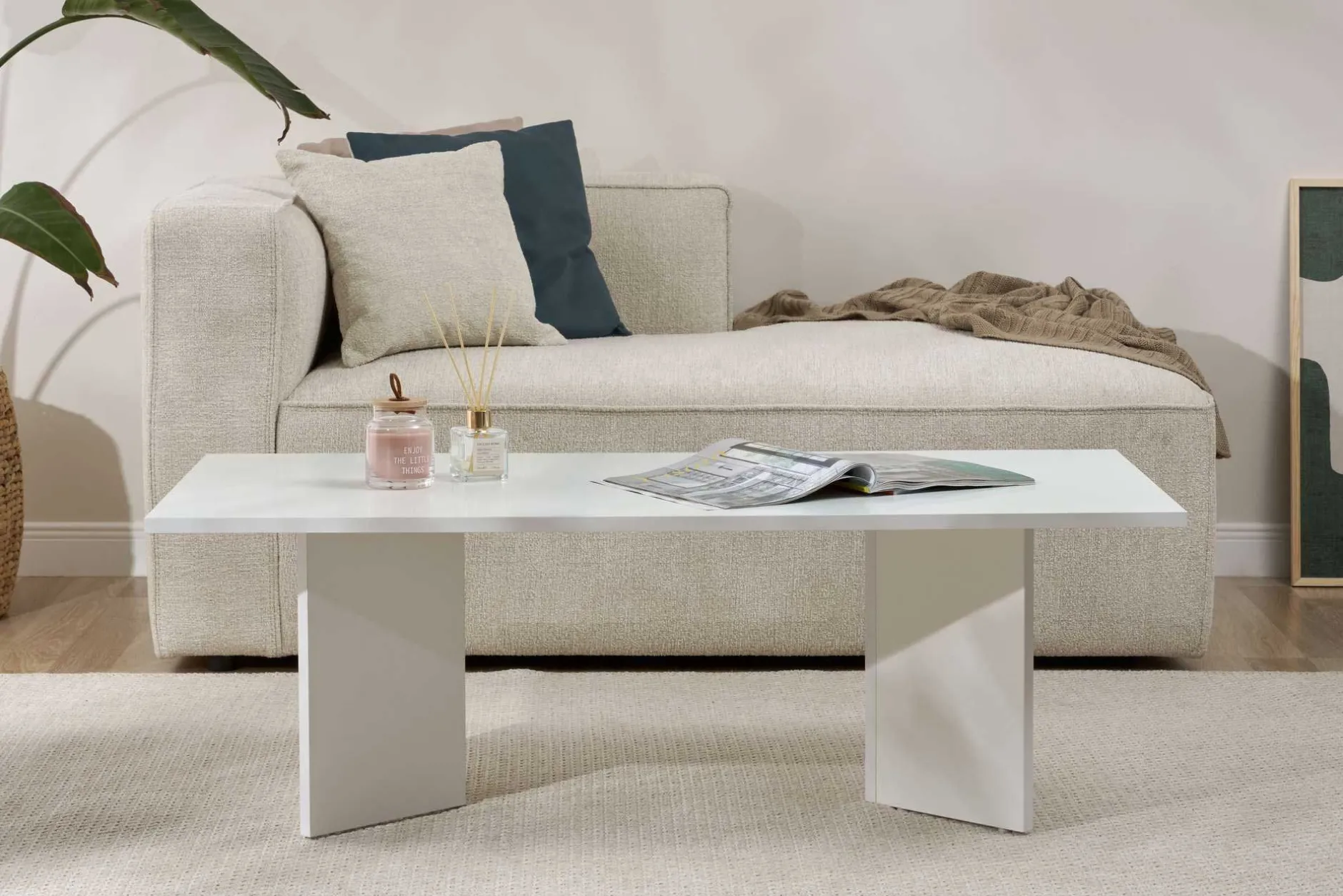 Couchtisch Sabin - 100% MELAMINE - Weiß - 40 x 60 x 119 cm