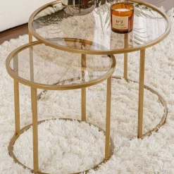 Couchtisch-Set Aurum - 100% TEMPERED GLASS - Gold - 43 x 60 x 60 cm