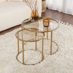 Couchtisch-Set Aurum - 100% TEMPERED GLASS - Gold - 43 x 60 x 60 cm
