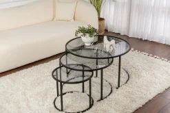 Couchtisch-Set Aurum - 100% TEMPERED GLASS - Schwarz - 43 x 80 x 80 cm