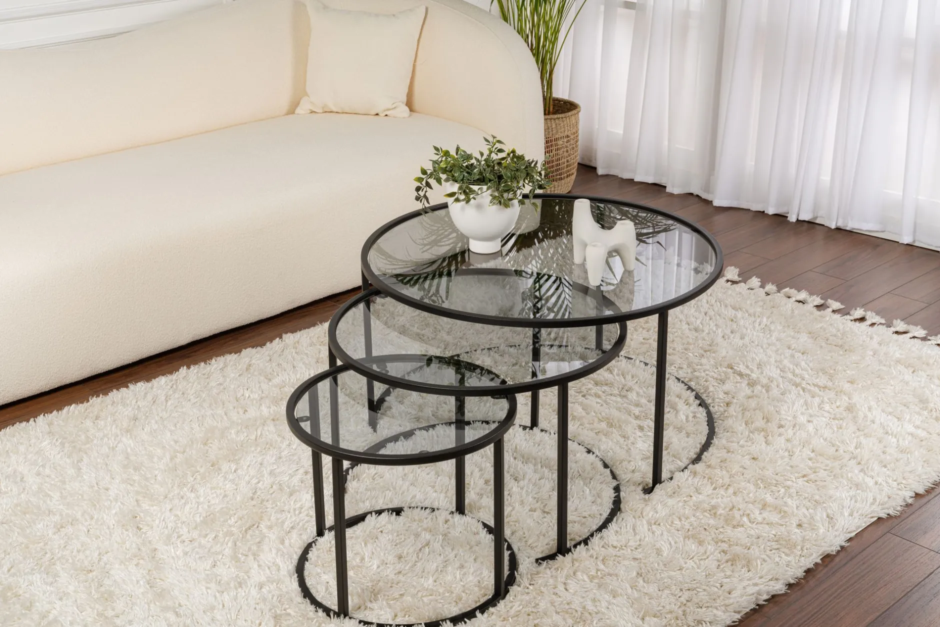 Couchtisch-Set Aurum - 100% TEMPERED GLASS - Schwarz - 43 x 80 x 80 cm