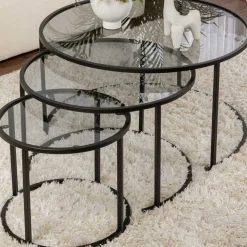 Couchtisch-Set Aurum - 100% TEMPERED GLASS - Schwarz - 43 x 80 x 80 cm